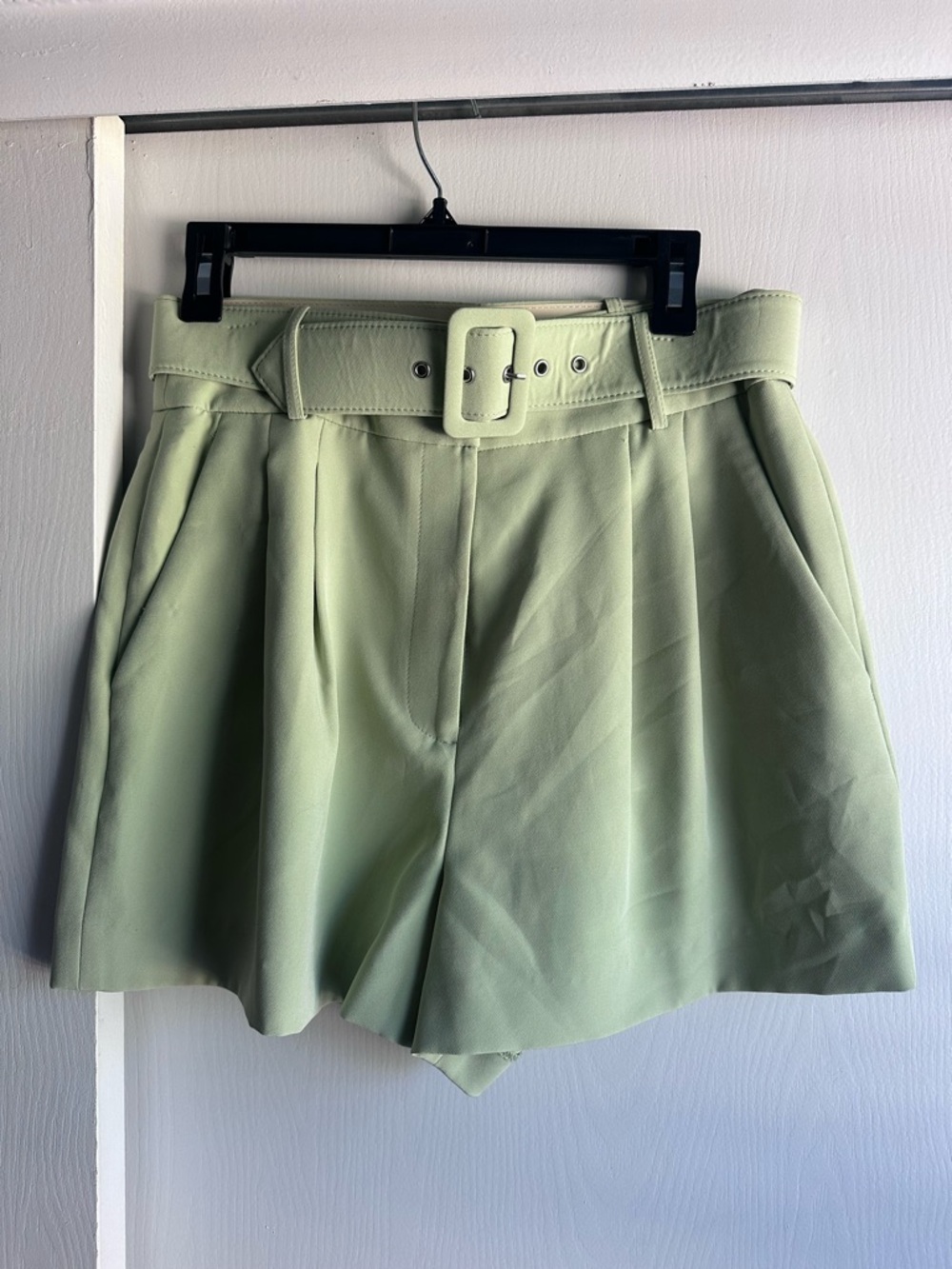 Gianni Bini Pale Green High Waist Pleated Belted Shorts